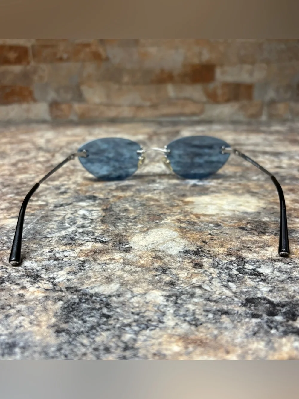 CHANEL 4003 C.103/72 Rimless Silver Blue Lens Titanium Frame Sunglasses